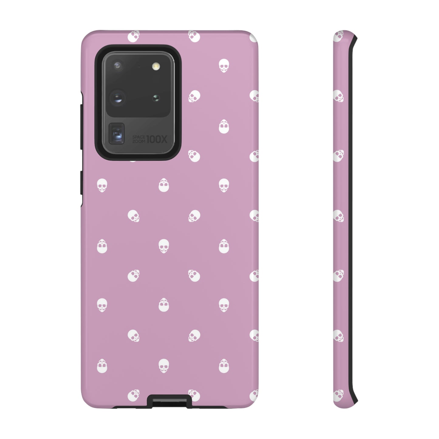 Tough Cases for Iphone, Samsung, Pixel - White Skulls Pattern on Fondant Pink