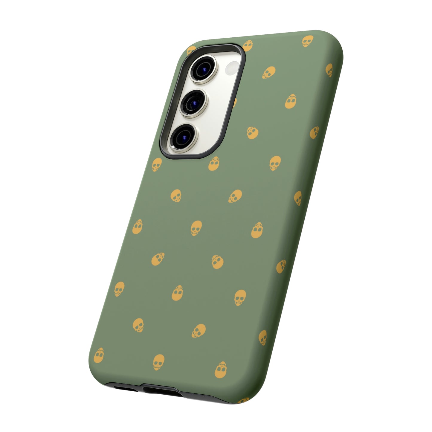 Tough Cases for Iphone, Samsung, Pixel - Sundial Skulls Pattern on Jade Green