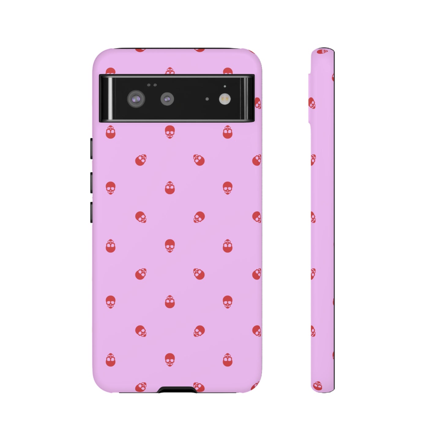 Tough Cases for Iphone, Samsung, Pixel - Luscious Red Skulls on Fondant Pink