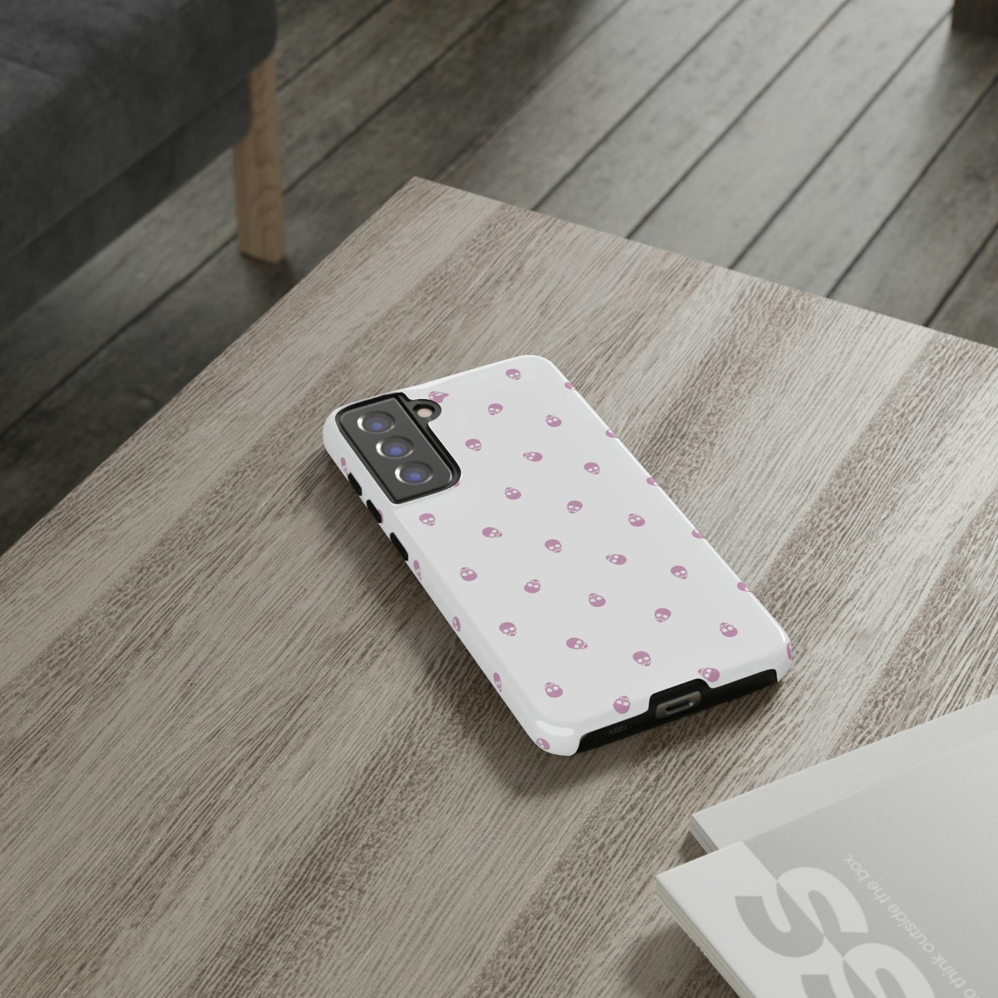 Tough Cases for Iphone, Samsung, Pixel - Fondant Pink Skull Pattern on White