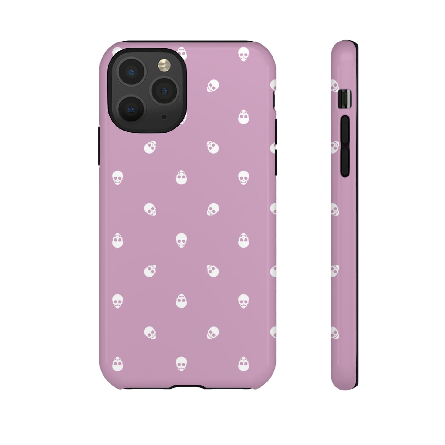 Tough Cases for Iphone, Samsung, Pixel - White Skulls Pattern on Fondant Pink