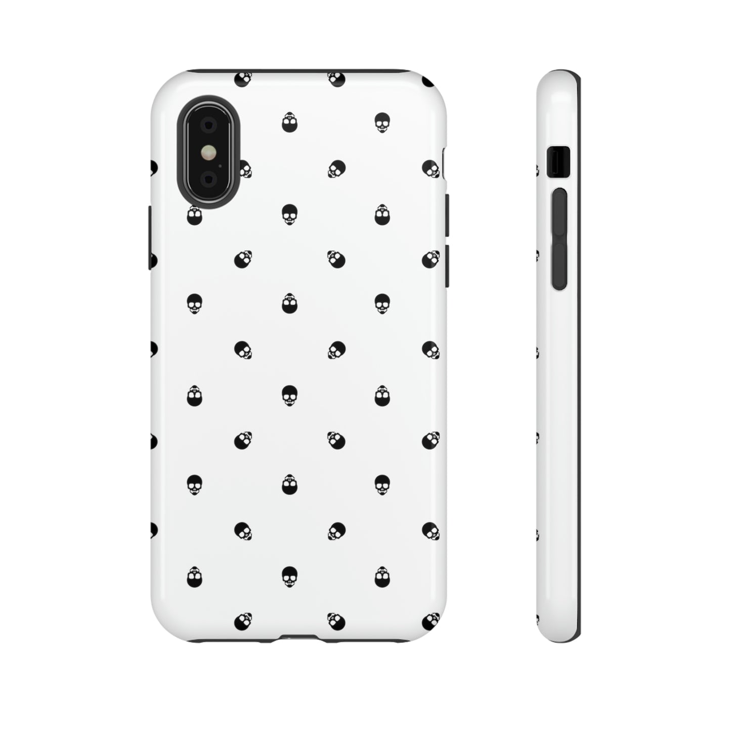 Tough Cases for Iphone, Samsung, Pixel - Black Skull Pattern on White