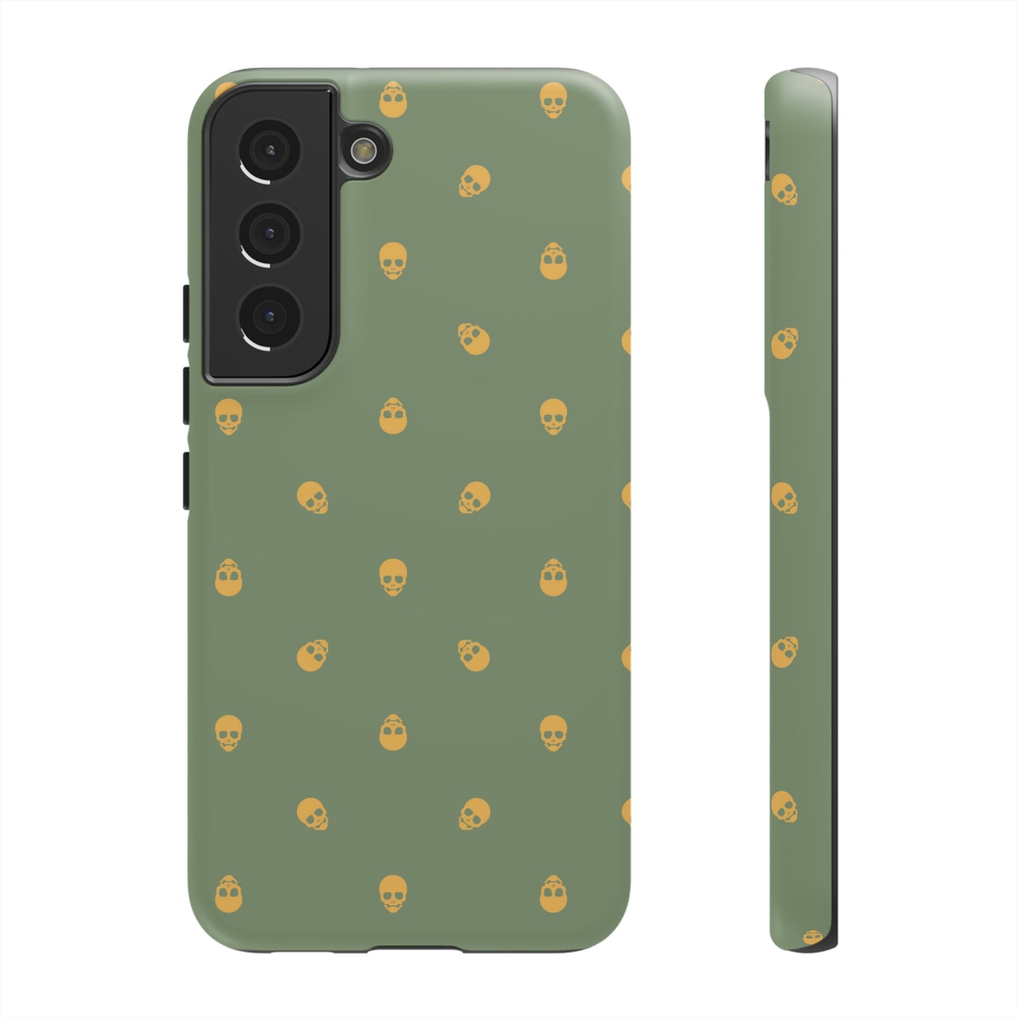 Tough Cases for Iphone, Samsung, Pixel - Sundial Skulls Pattern on Jade Green