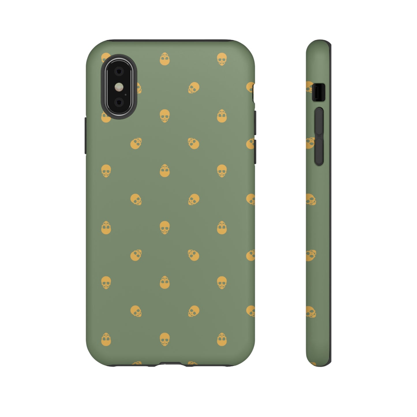 Tough Cases for Iphone, Samsung, Pixel - Sundial Skulls Pattern on Jade Green