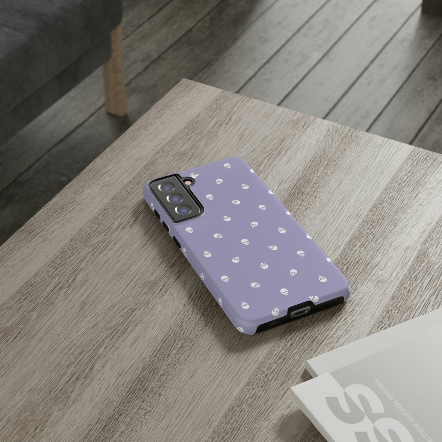 Tough Cases for Iphone, Samsung, Pixel - White Skulls Pattern on Digital Lavender