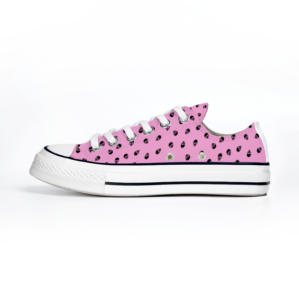 Low Top Canvas Skull Sneakers in Fondant Pink and Black