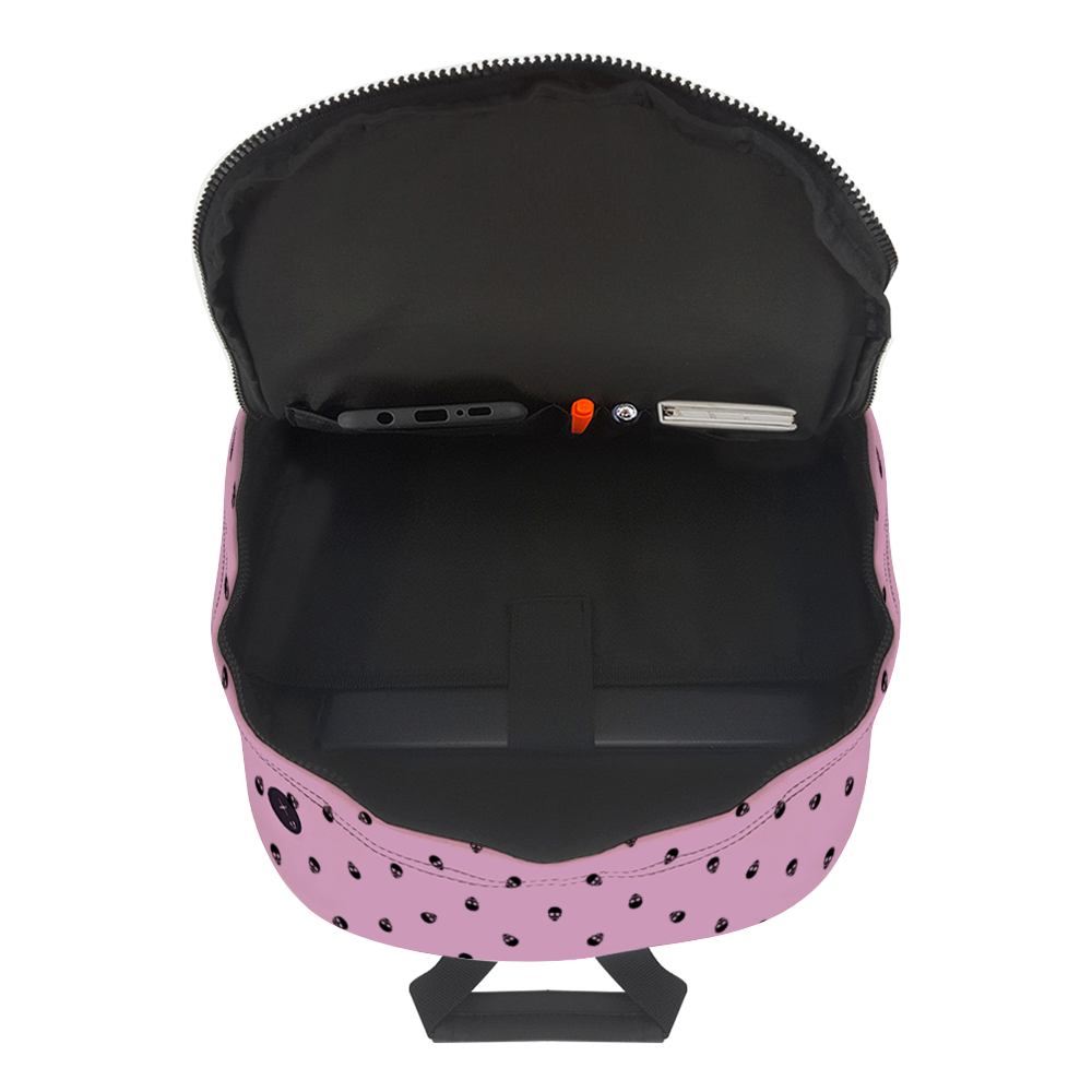 Backpack in Fondant Pink with Black Skull Pattern