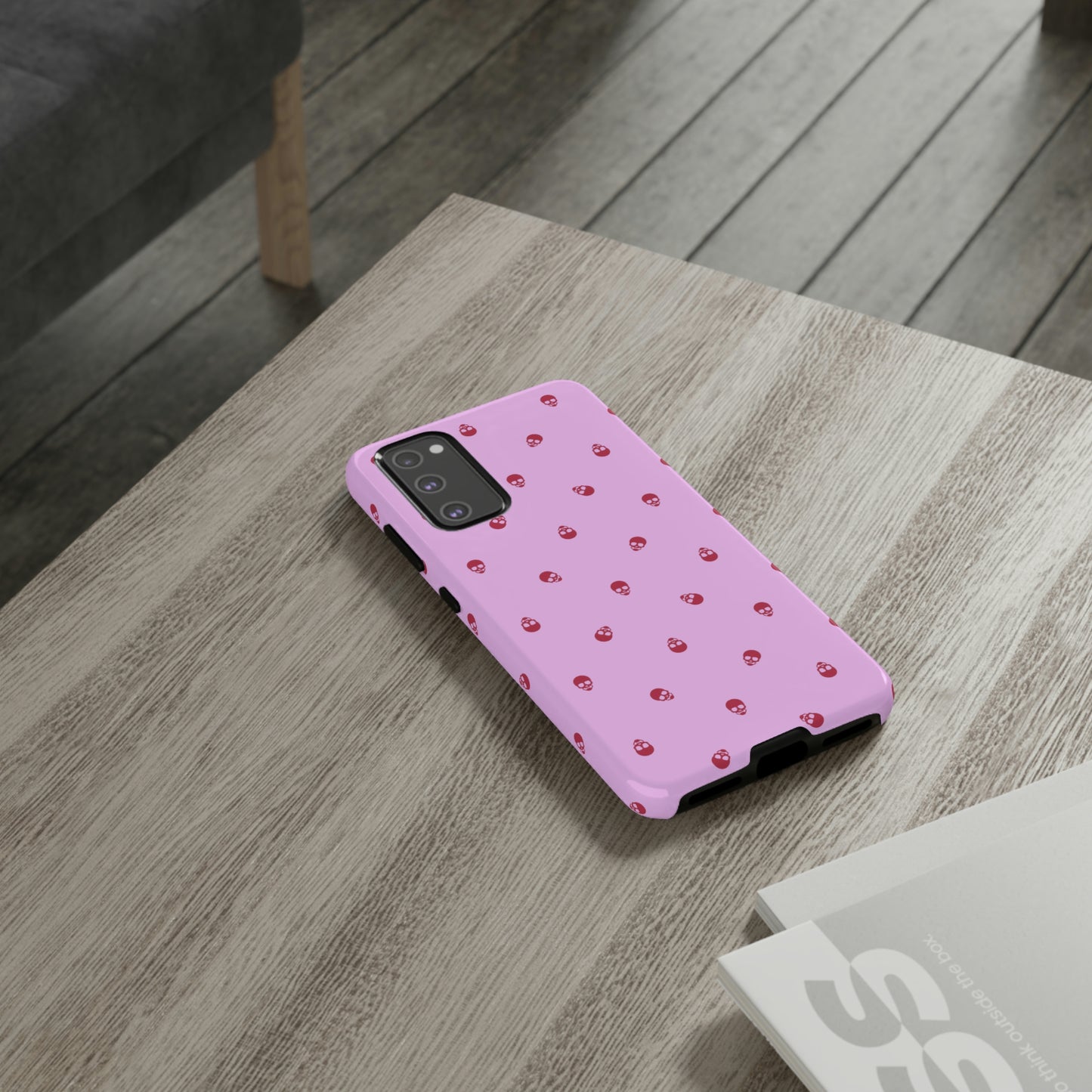 Tough Cases for Iphone, Samsung, Pixel - Viva Magenta Skulls Pattern on Fondant Pink