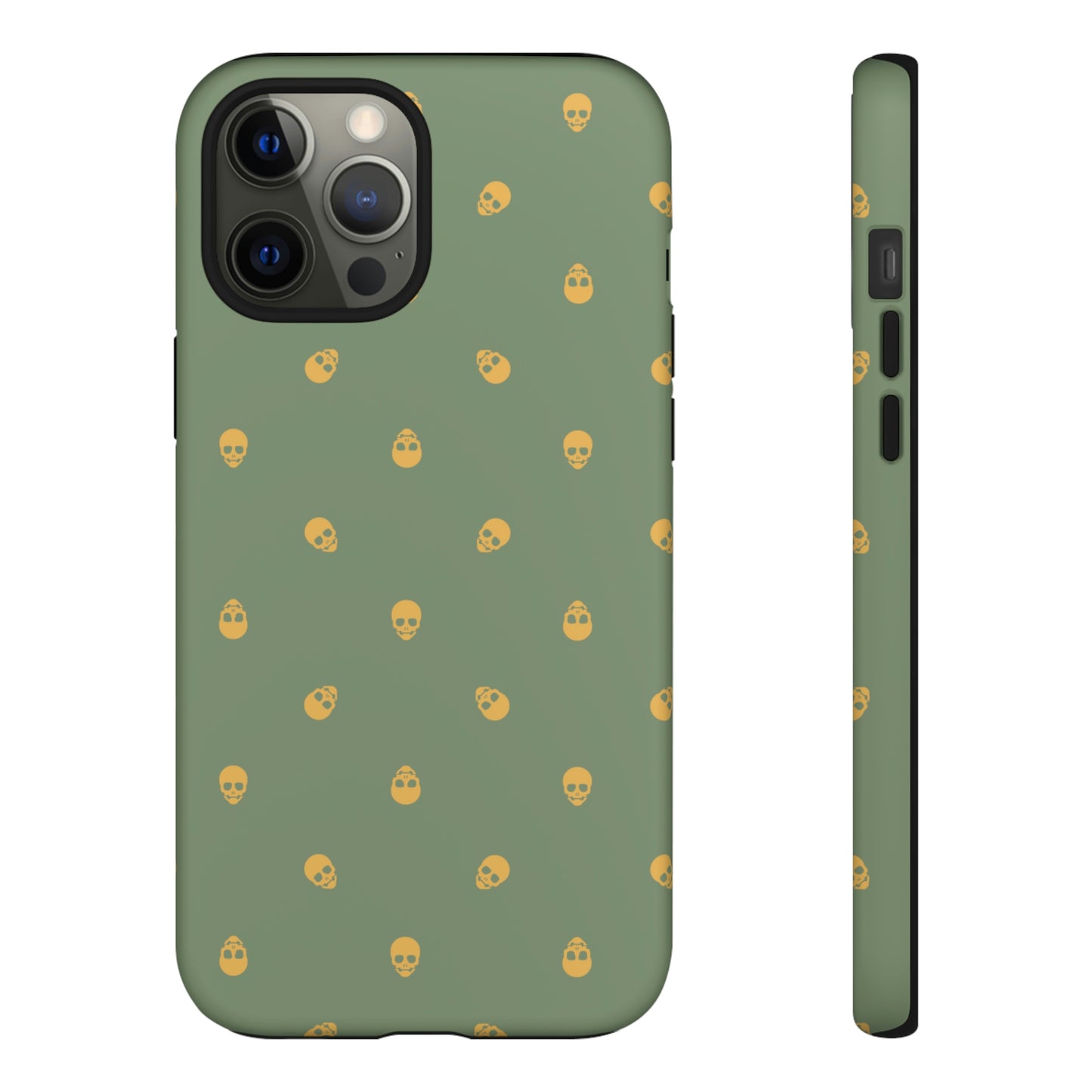 Tough Cases for Iphone, Samsung, Pixel - Sundial Skulls Pattern on Jade Green