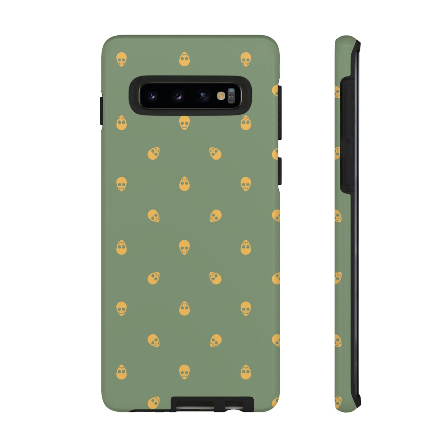 Tough Cases for Iphone, Samsung, Pixel - Sundial Skulls Pattern on Jade Green