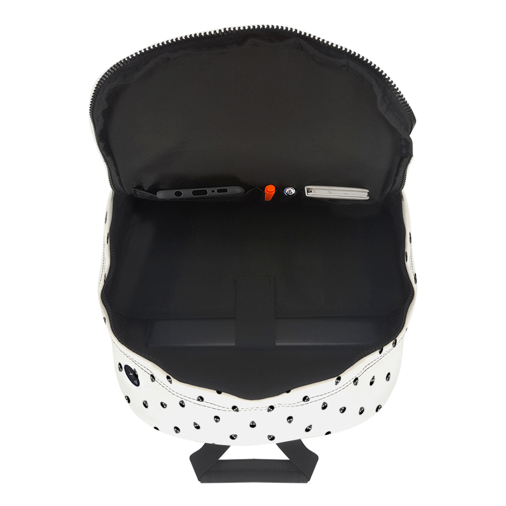 Backpack in White with Black Skull Pattern