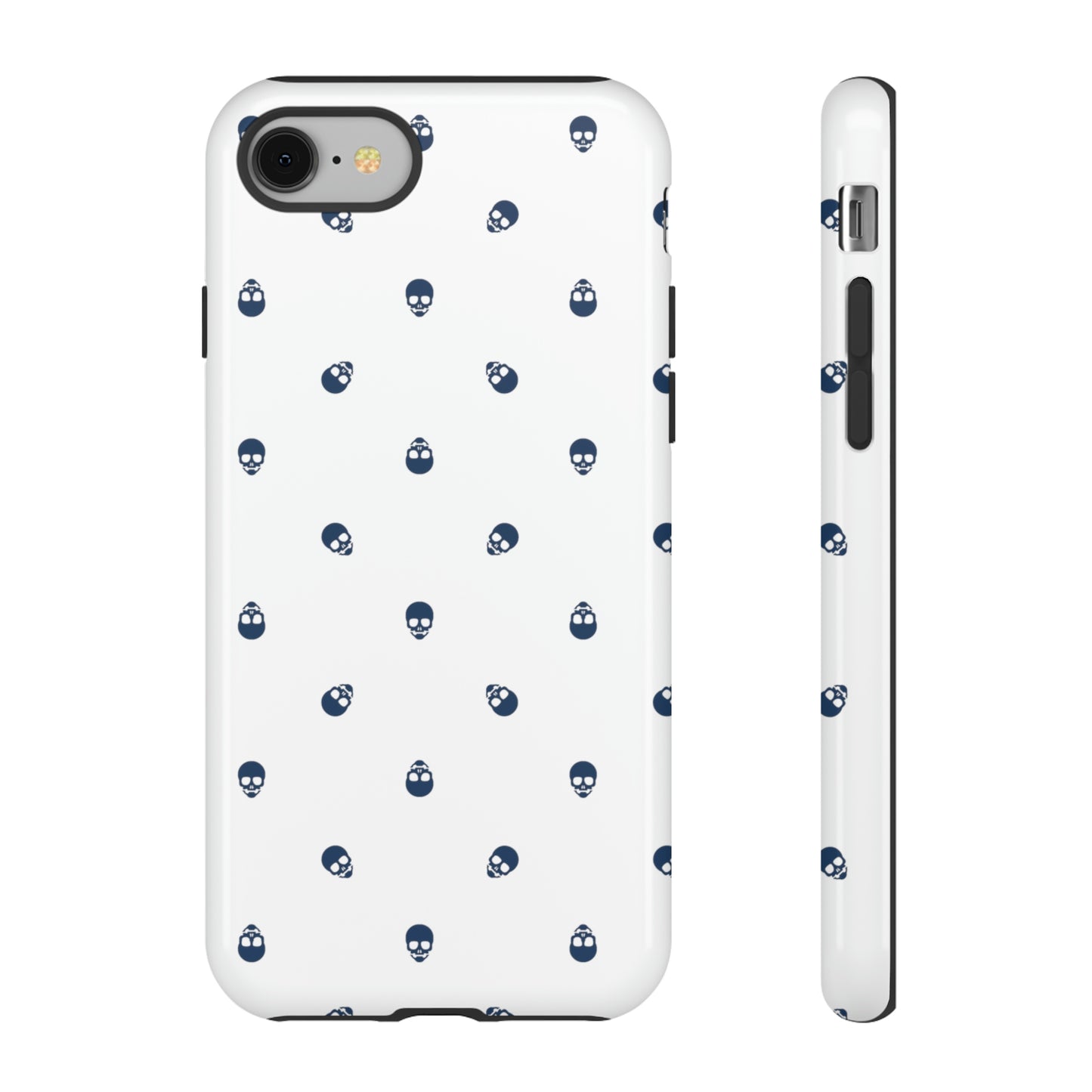 Tough Cases for Iphone, Samsung, Pixel - Lazuli Blue Skulls Pattern on White