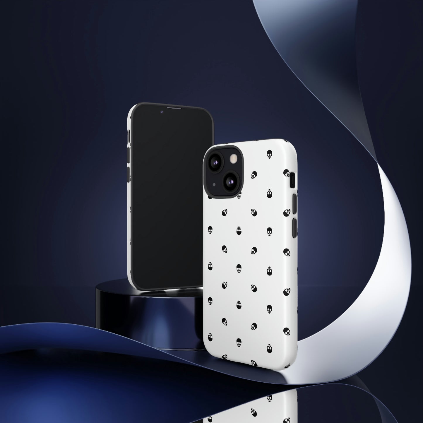 Tough Cases for Iphone, Samsung, Pixel - Black Skull Pattern on White