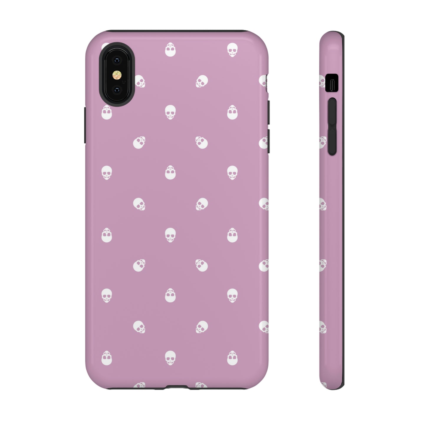 Tough Cases for Iphone, Samsung, Pixel - White Skulls Pattern on Fondant Pink