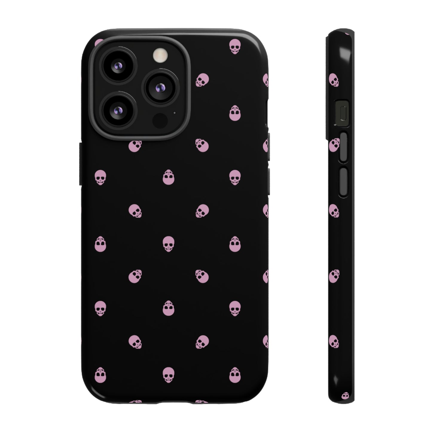 Tough Cases for Iphone, Samsung, Pixel - Fondant Pink Skulls Pattern on Black