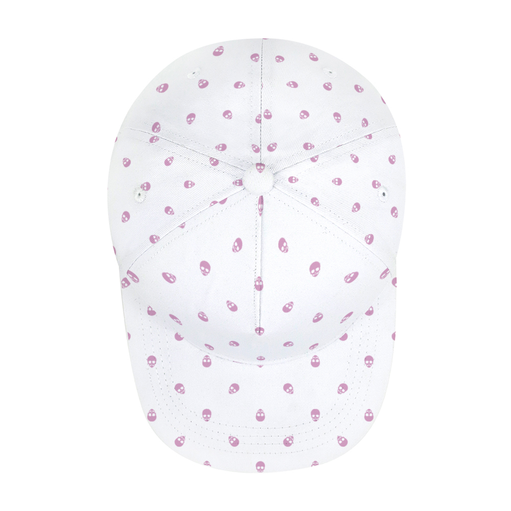 White with Fondant Pink Skulls Baseball Cap