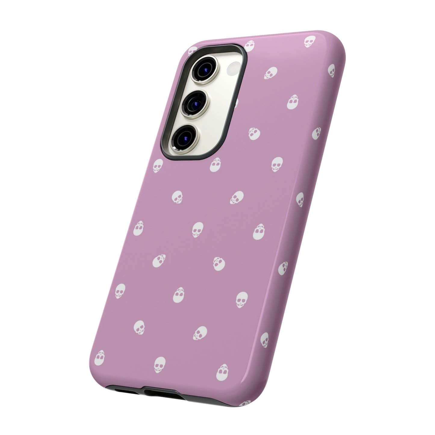 Tough Cases for Iphone, Samsung, Pixel - White Skulls Pattern on Fondant Pink