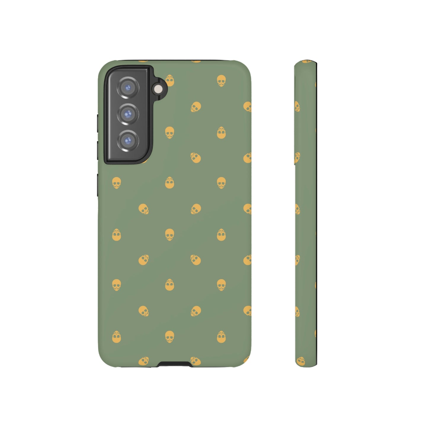 Tough Cases for Iphone, Samsung, Pixel - Sundial Skulls Pattern on Jade Green