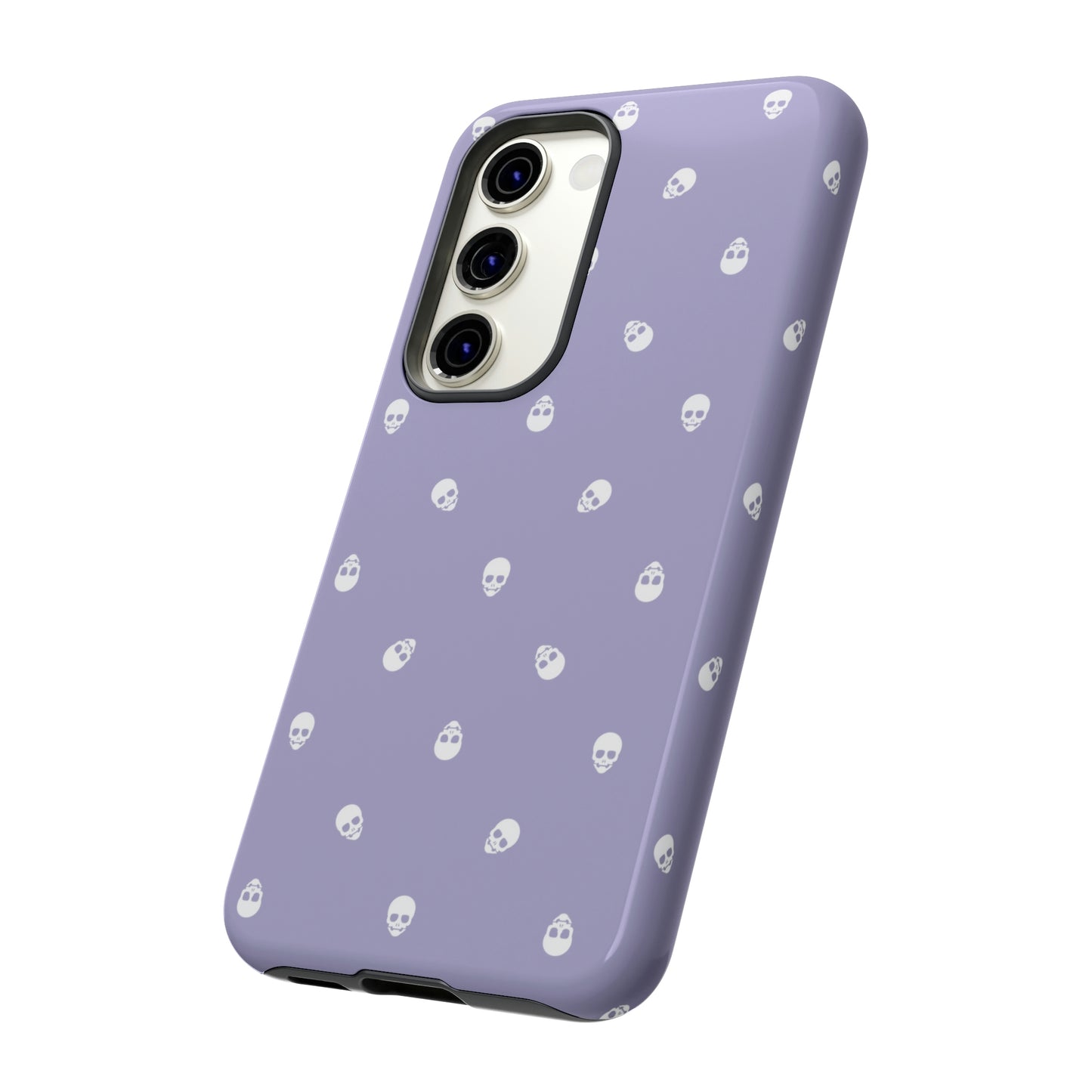 Tough Cases for Iphone, Samsung, Pixel - White Skulls Pattern on Digital Lavender