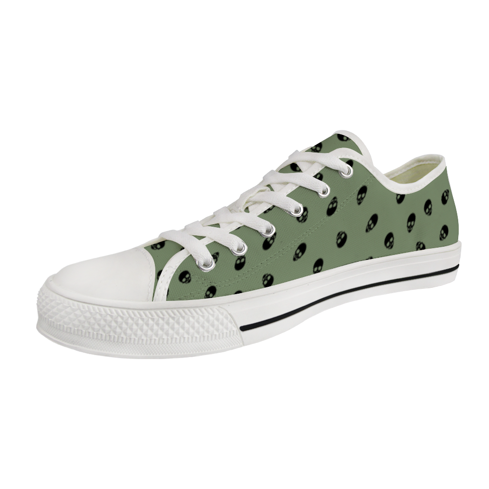 Low Top Sneakers in Jade with Black Skull Pattern