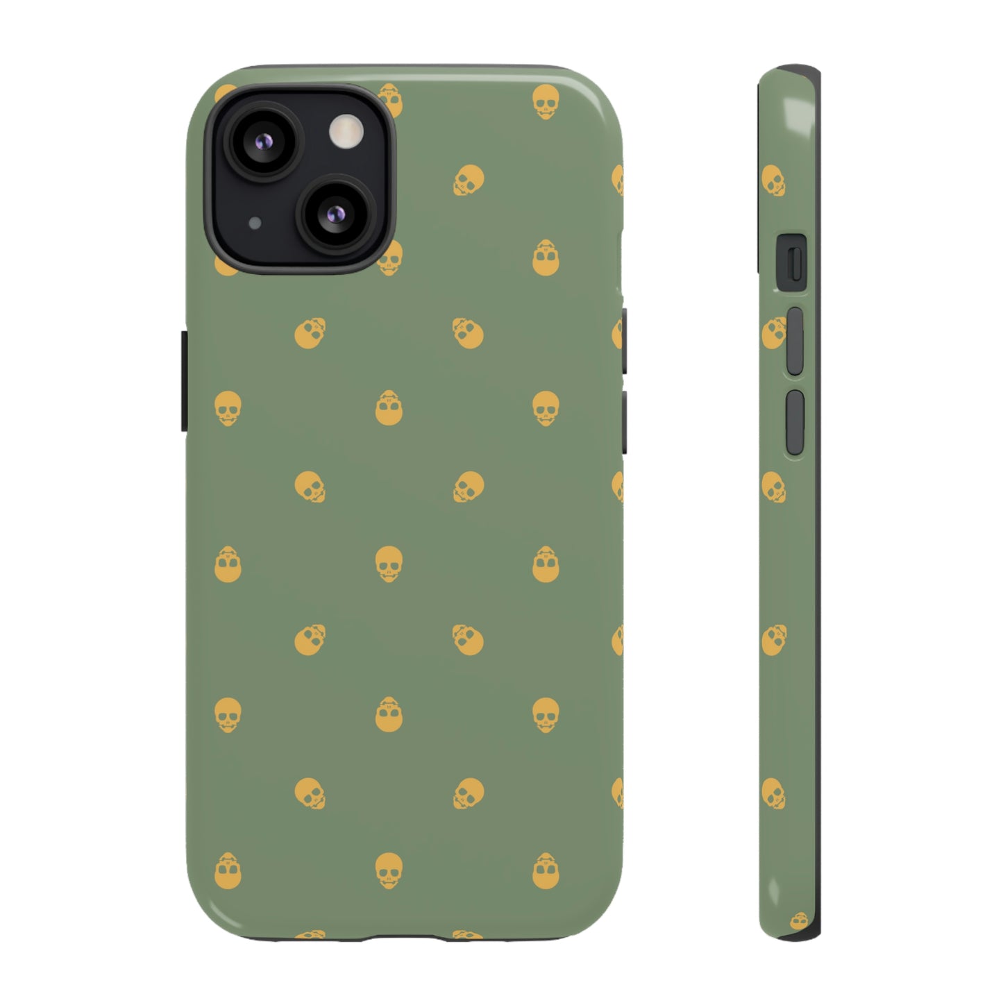 Tough Cases for Iphone, Samsung, Pixel - Sundial Skulls Pattern on Jade Green