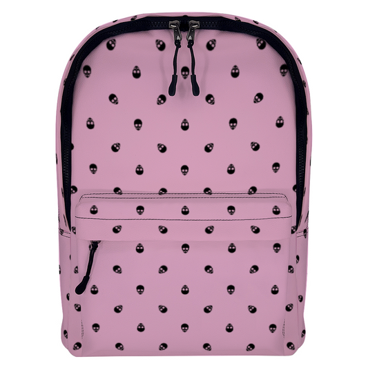 Backpack in Fondant Pink with Black Skull Pattern