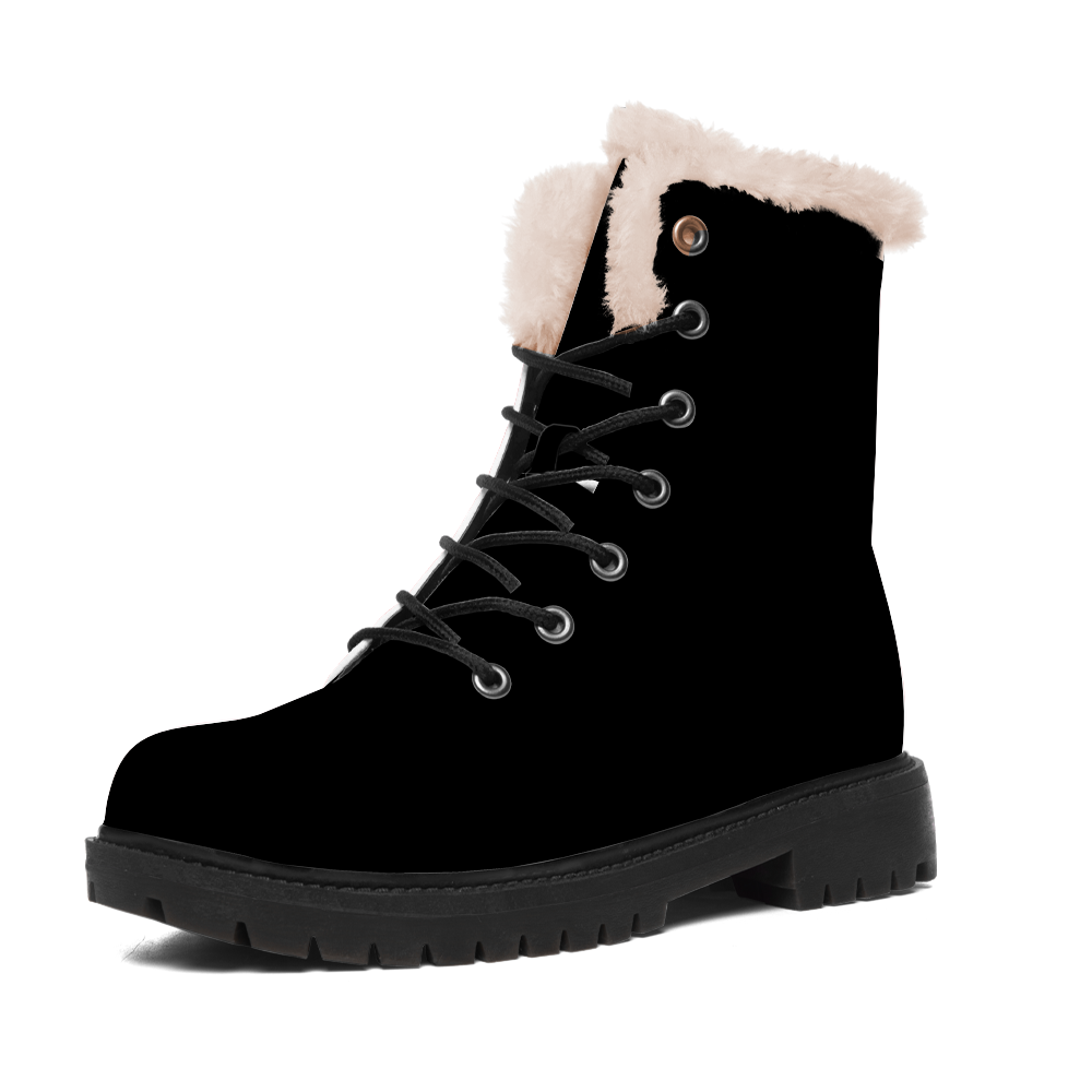 Stylish black lace-up winter boots with a cozy fur lining, perfect for keeping warm and fashionable during the winter season.