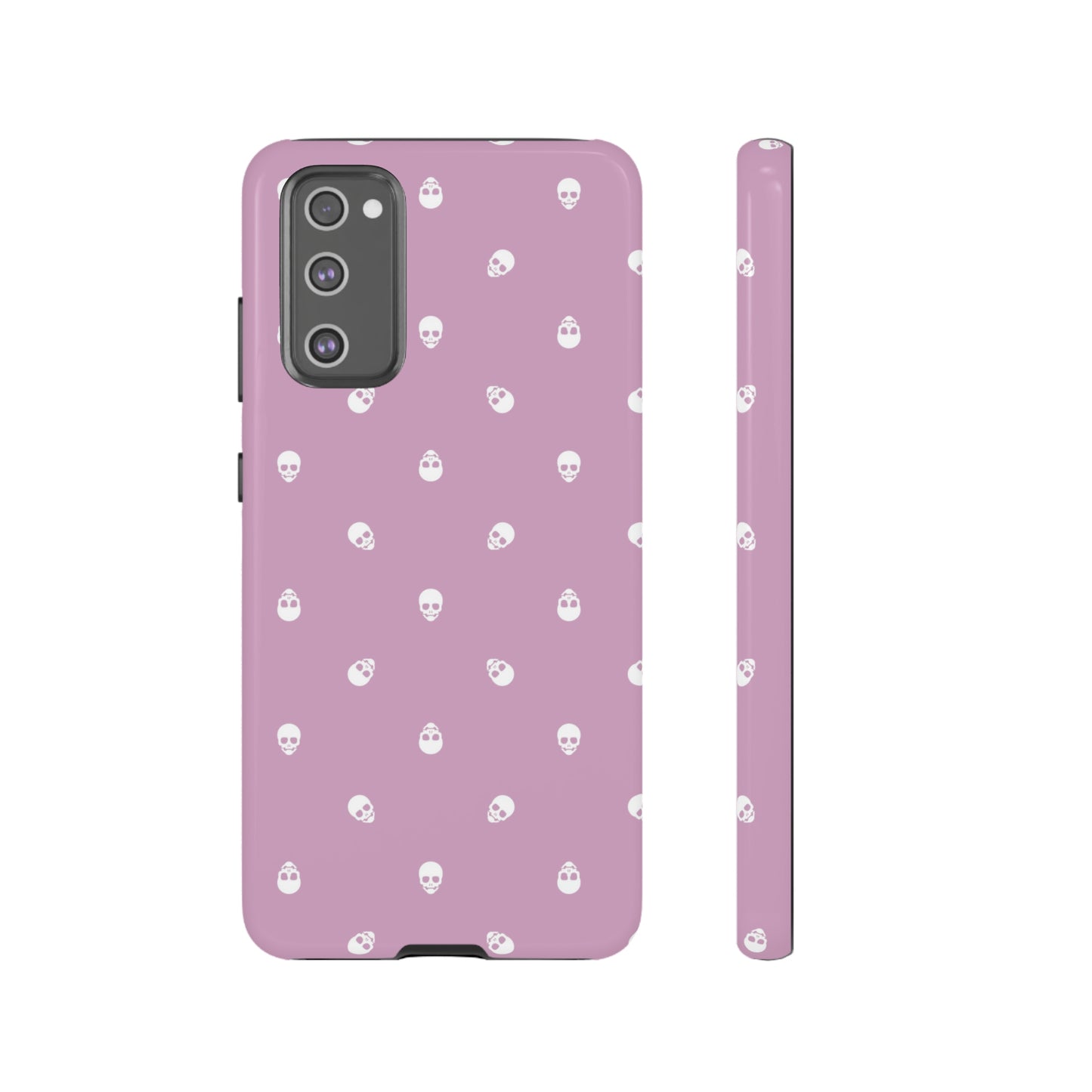 Tough Cases for Iphone, Samsung, Pixel - White Skulls Pattern on Fondant Pink