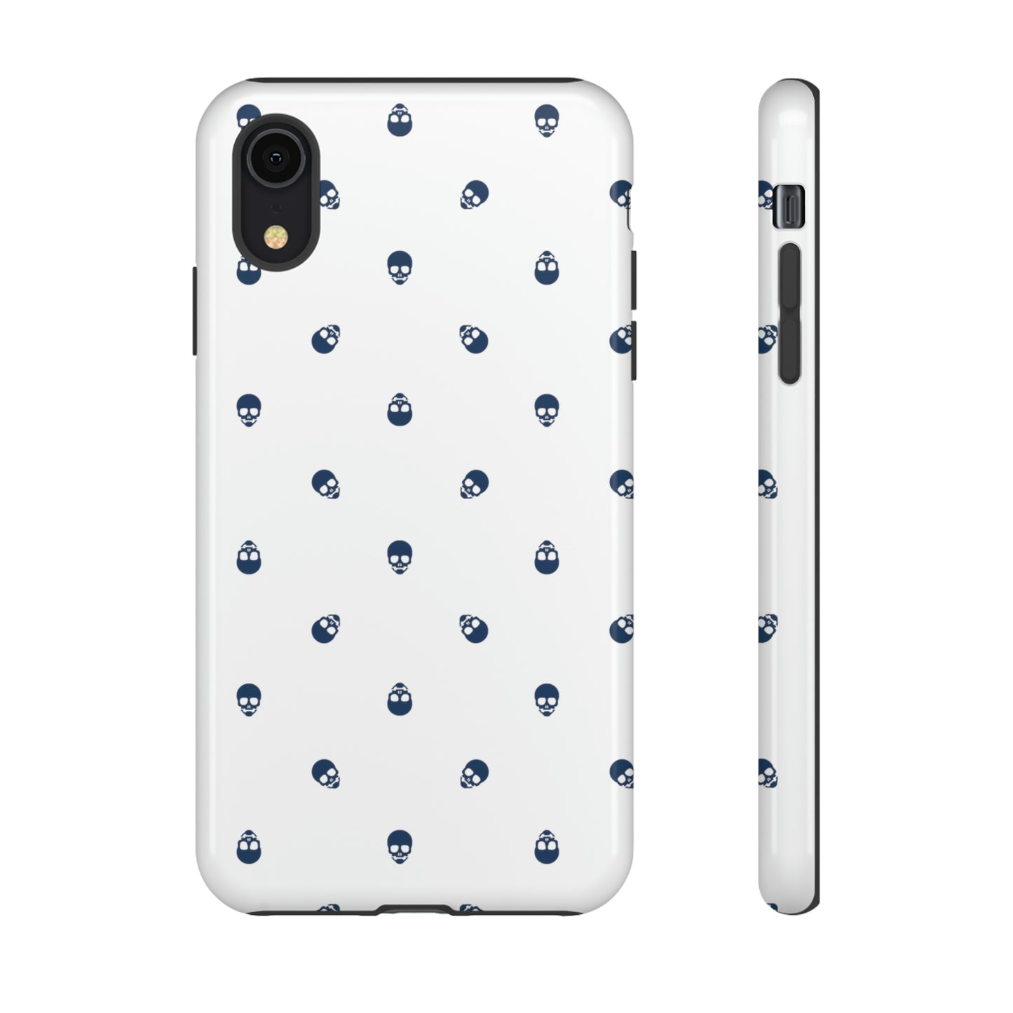 Tough Cases for Iphone, Samsung, Pixel - Lazuli Blue Skulls Pattern on White