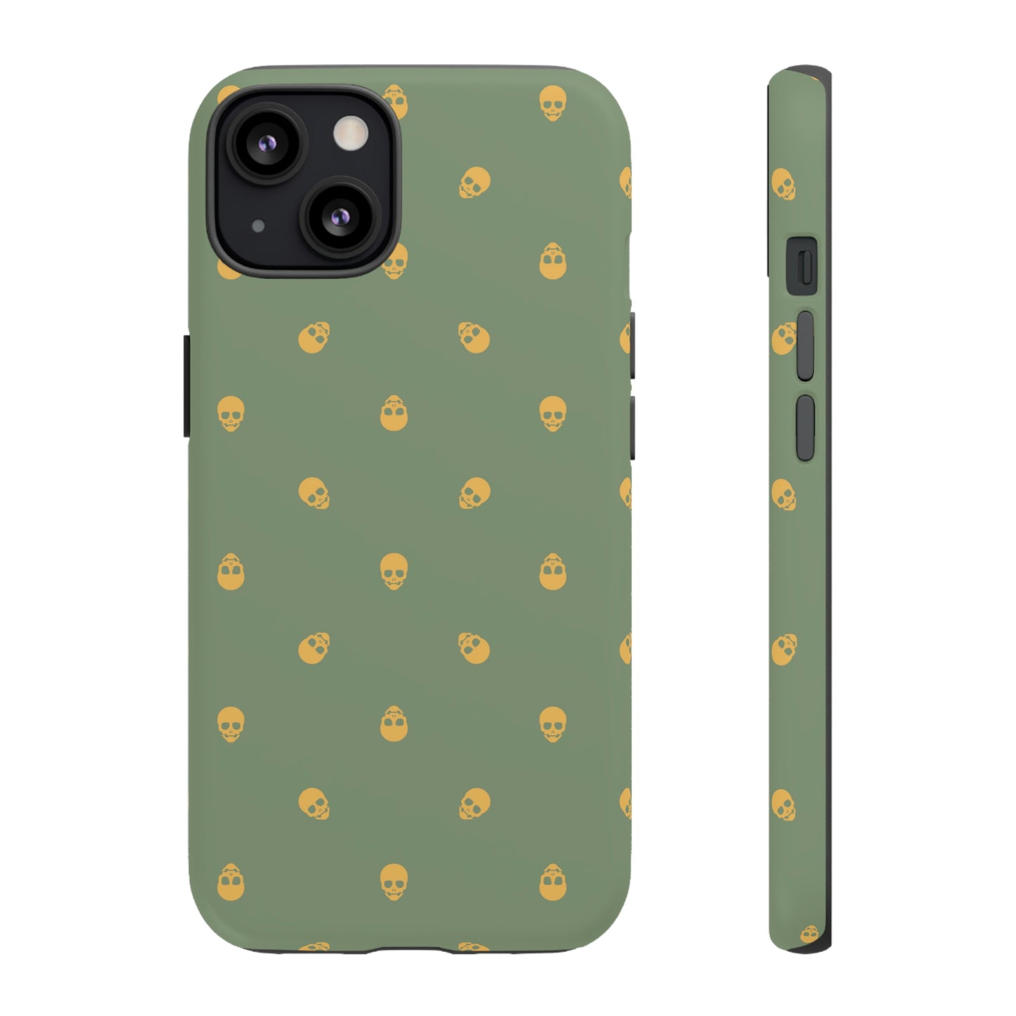 Tough Cases for Iphone, Samsung, Pixel - Sundial Skulls Pattern on Jade Green