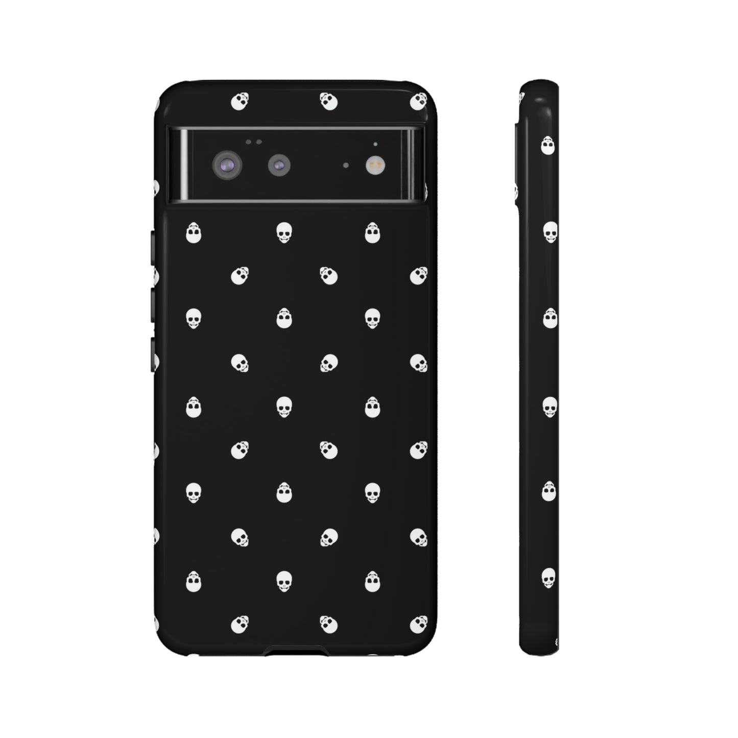 Tough Cases for Iphone, Samsung, Pixel - White Skulls on Black