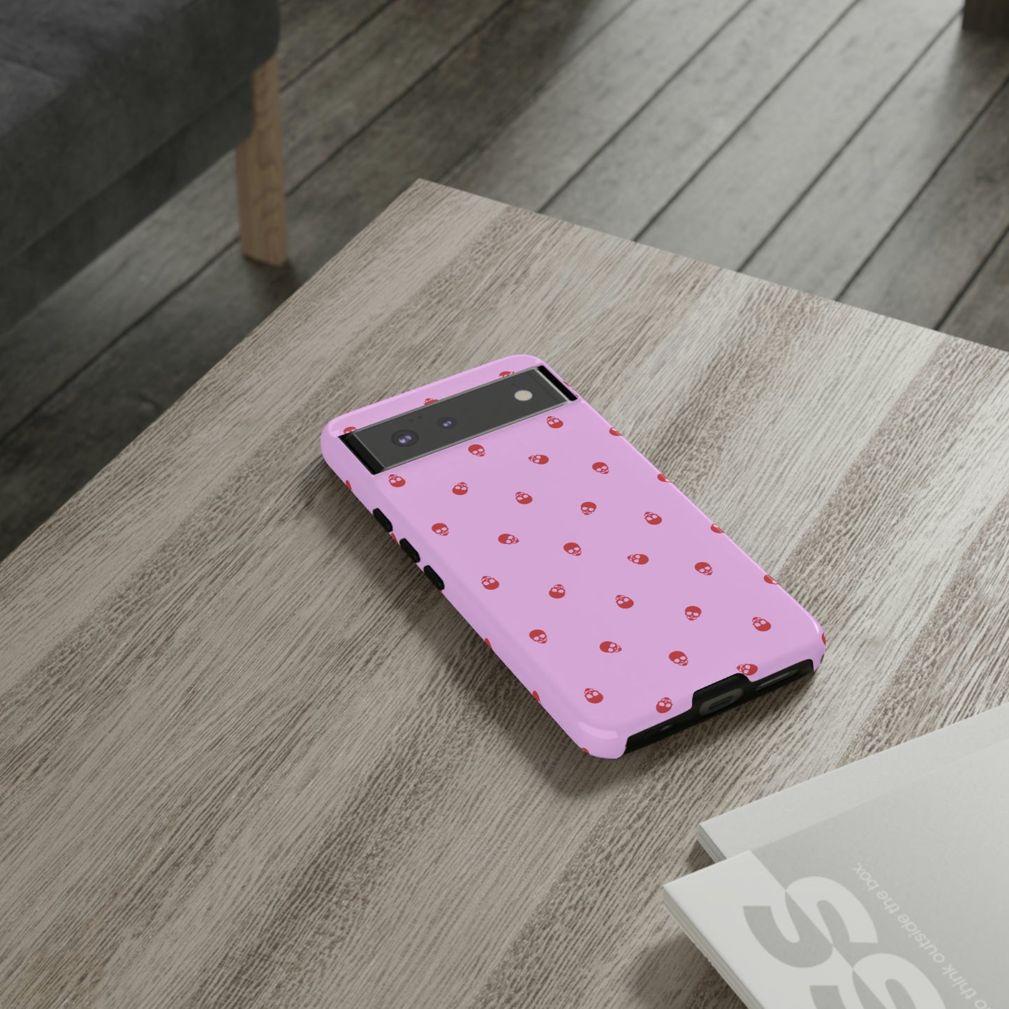 Tough Cases for Iphone, Samsung, Pixel - Luscious Red Skulls on Fondant Pink