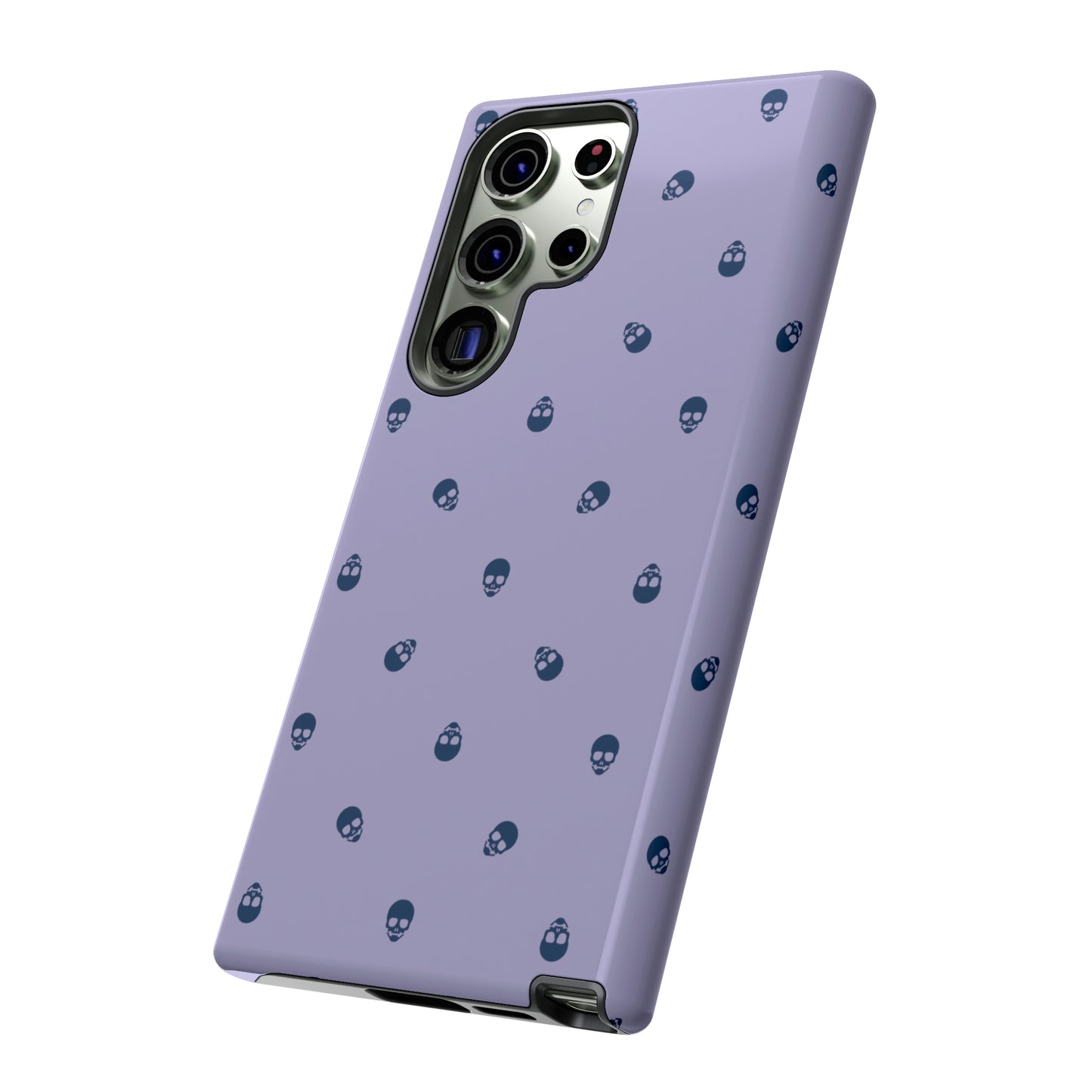 Tough Cases for Iphone, Samsung, Pixel - Lazuli Blue Skulls Pattern on Digital Lavender