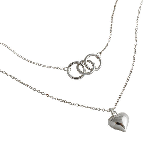 925 Sterling Silver Double Chain Heart Necklace