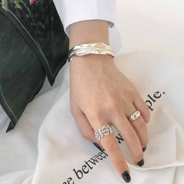 925 Silver Irregular Folds Bangle