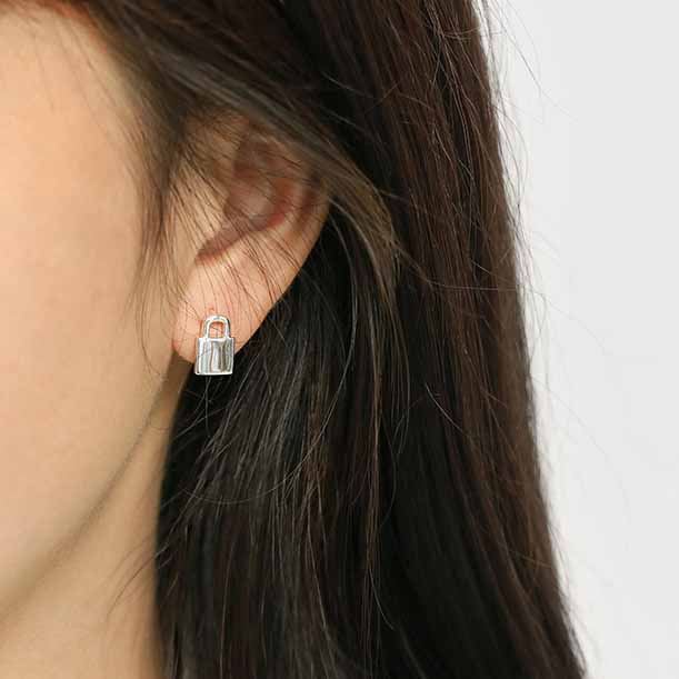 925 Silver Asymmetric Lock & Key Earrings