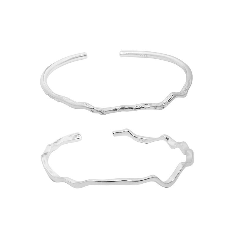 Sleek Asymmetry: Minimalist Irregular 925 Sterling Silver Open Bangle