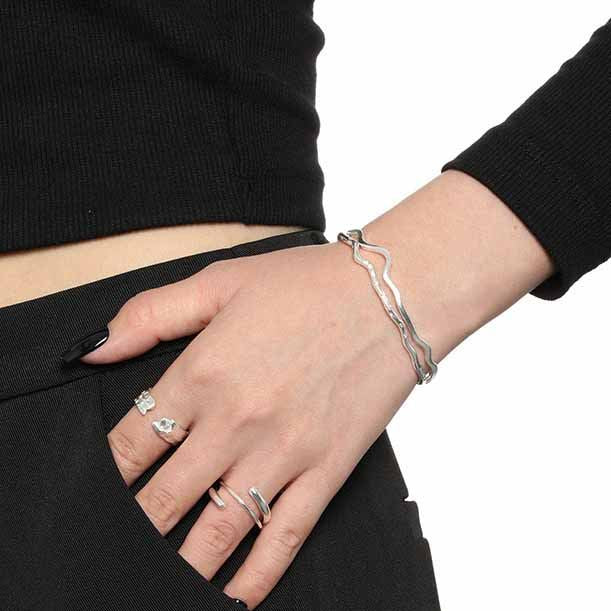 Sleek Asymmetry: Minimalist Irregular 925 Sterling Silver Open Bangle