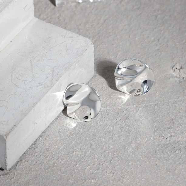 925 Silver Wavey Coin Stud Earrings