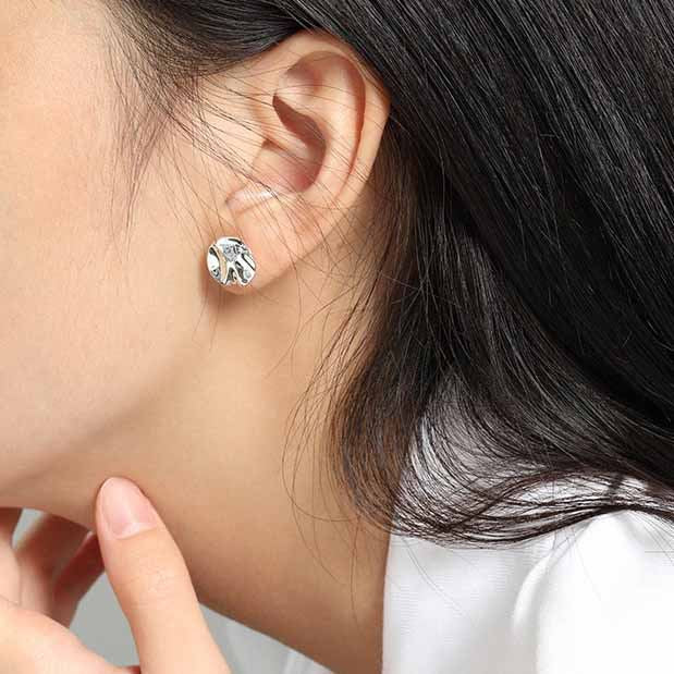 925 Silver Wavey Coin Stud Earrings