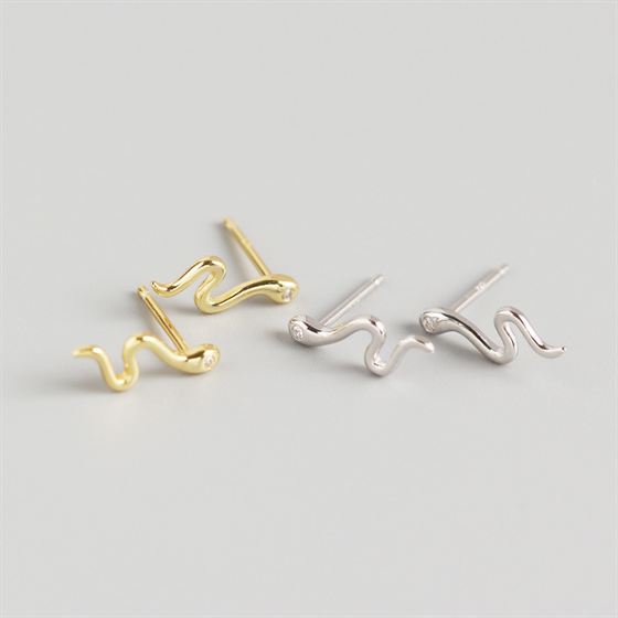 Sleek and stylish 925 sterling silver snake stud earrings, perfect for adding a touch of edgy sophistication to any look.