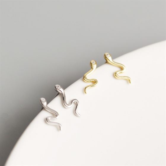 Sleek and stylish 925 sterling silver snake stud earrings, perfect for adding a touch of edgy sophistication to any look.