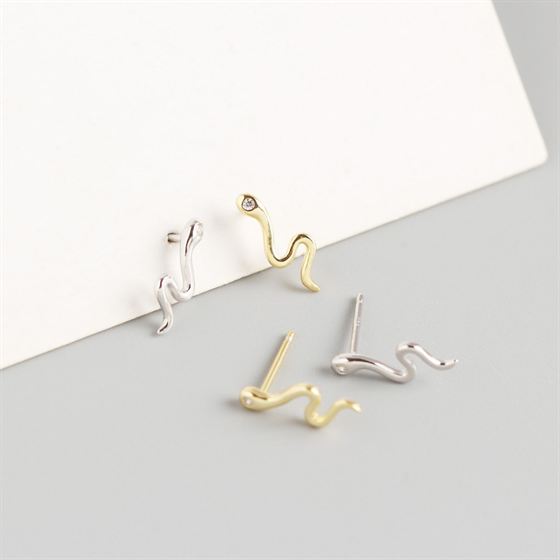 Serpentine Chic: Sleek 925 Sterling Silver Snake Stud Earrings