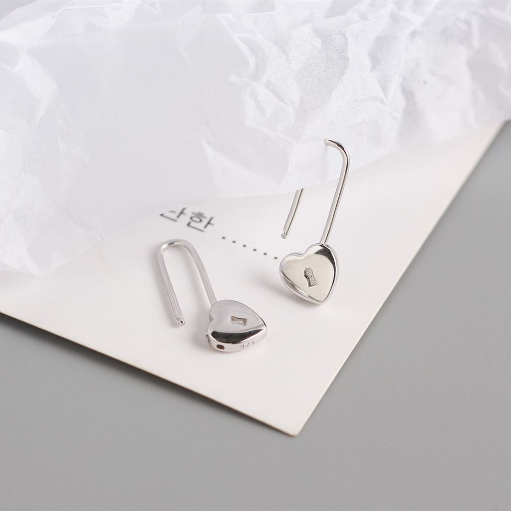 925 Silver Heart Lock Earrings