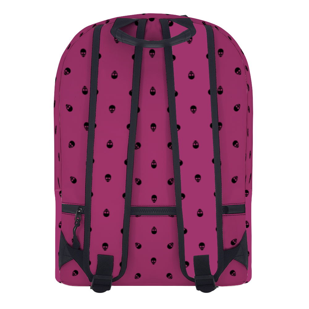 Backpack in Viva Magenta with Black Skull Pattern