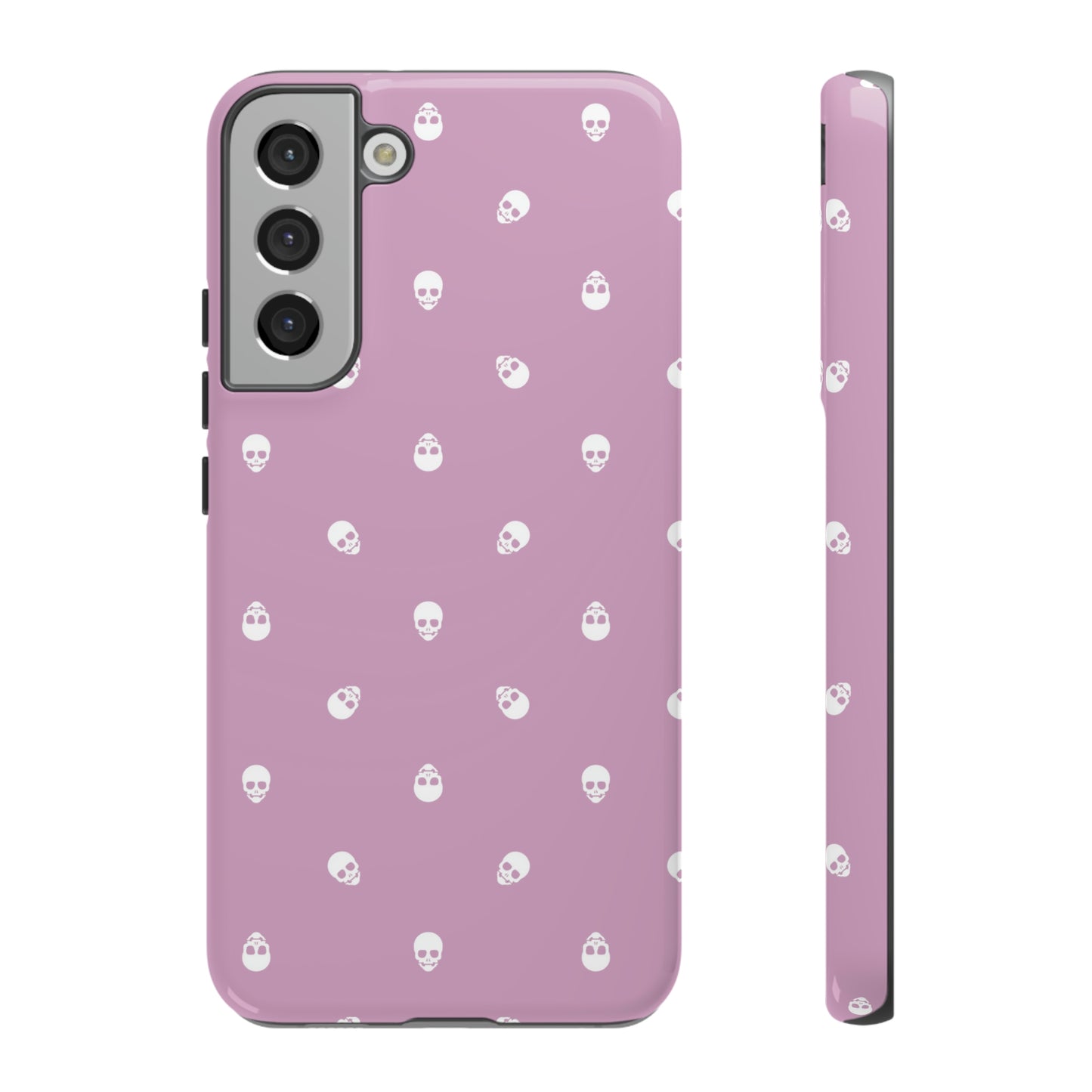 Tough Cases for Iphone, Samsung, Pixel - White Skulls Pattern on Fondant Pink