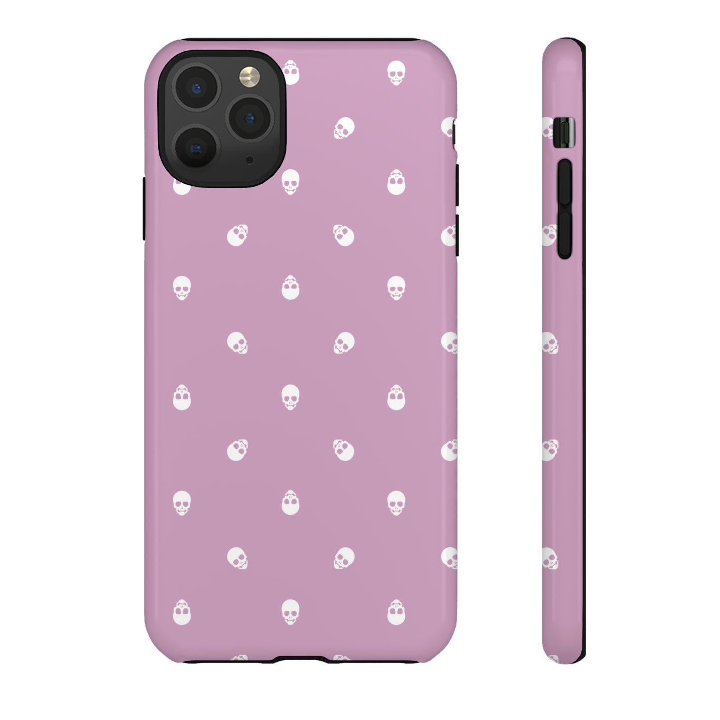 Tough Cases for Iphone, Samsung, Pixel - White Skulls Pattern on Fondant Pink