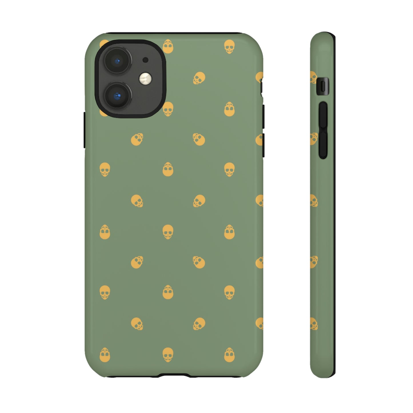 Tough Cases for Iphone, Samsung, Pixel - Sundial Skulls Pattern on Jade Green