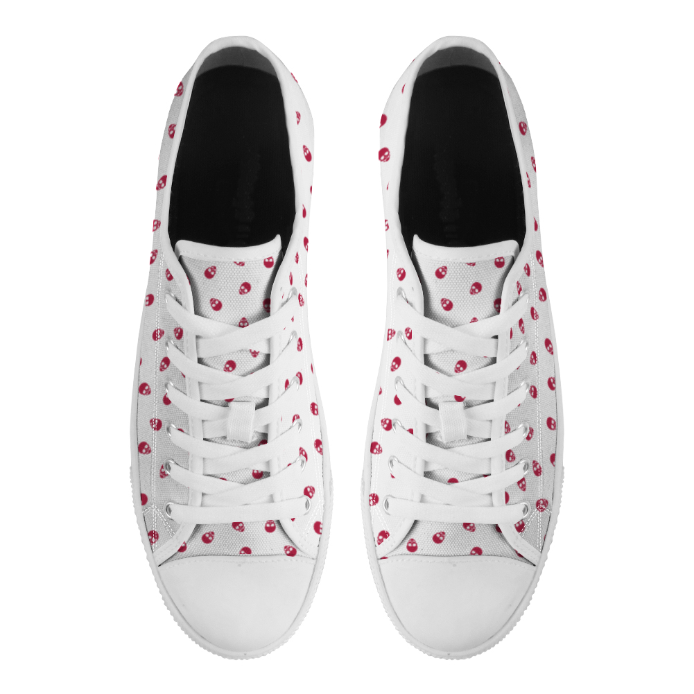 Low Top Canvas Skull Sneakers in White and Viva Magenta