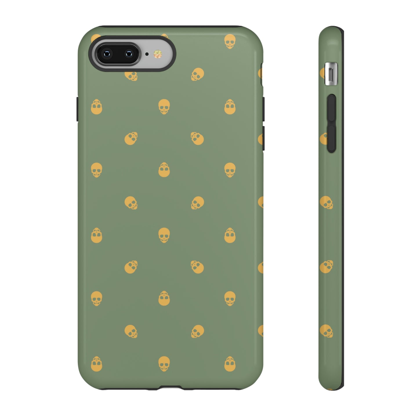 Tough Cases for Iphone, Samsung, Pixel - Sundial Skulls Pattern on Jade Green